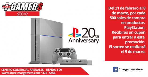 Sorteo de la Edicion Especial de XX Aniversario de PS4 en Mas Gamers Store