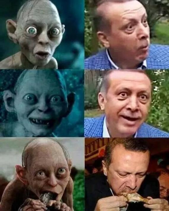 Hacer este meme que compara a Erdogan con Gollum le valió a su autor la cárcel hace unos meses. (imagen huffingtonpost.com)