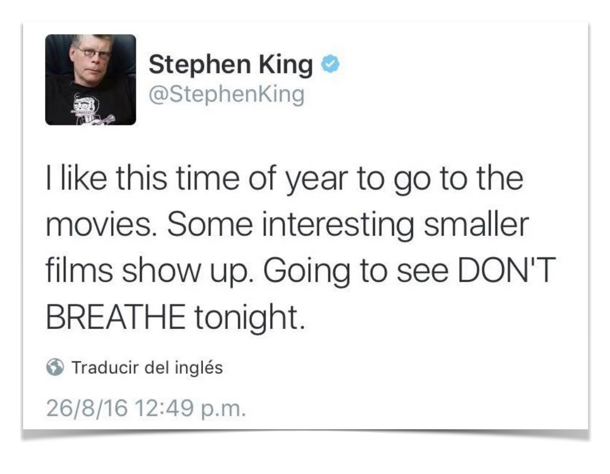 A Stephen King le gustó la película. No hay más que decir. Imagen: Captura de Twitter