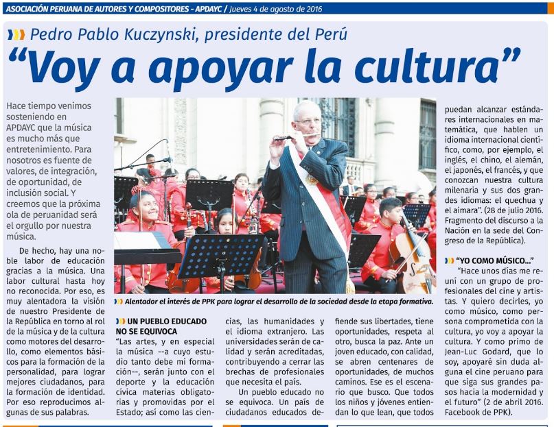 Así levanta Apdayc la noticia sobre Mr. President. Ni prensa de Palacio. Imagen: Suplemento de Apdayc publicado en diario Karibeña el 4 de agosto.