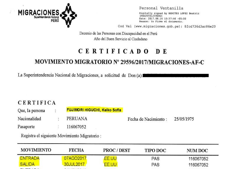 Imagen: Documento de movimiento migratorio de Migraciones