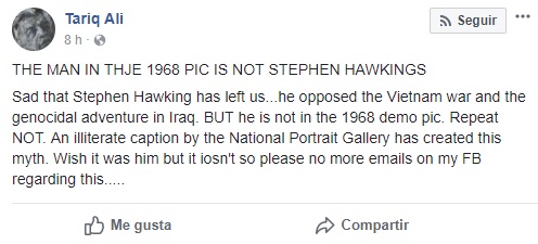 "El hombre en la foto de 1968 no es Stephen Hawking"