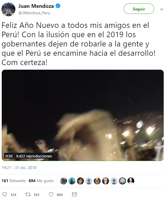 El último tuit de Mendoza fue en Año Nuevo. Foto: Captura / Twitter
