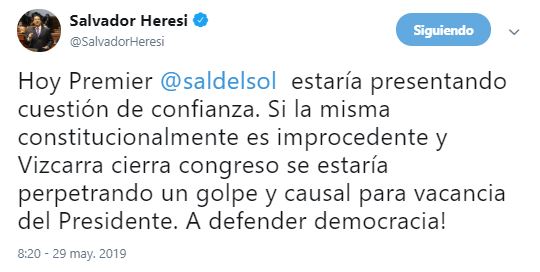 Víctor Andrés Ponce tuiteanAH,NO, es Salvador Heresi. Imagen: Captura Twitter