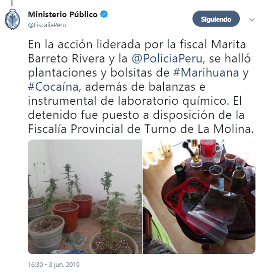 Segunda parte del tuit del Ministerio Público: al parecer Rodrigo Orellana (19) ocupaba este inmueble. Foto: Captura/Twitter 