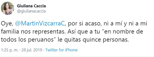 La especialista que se arroga la defensa de todas las familias peruanas le reclama a Vizcarra por arrogarse su voz. Imagen: Captura Twitter