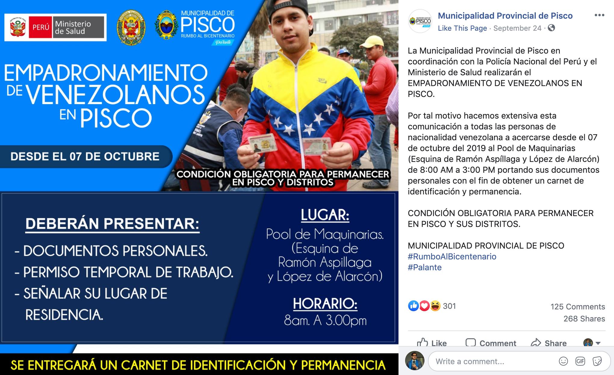 "Condición obligatoria para permanecer en Pisco y distritos". Nos fuimos al carajo. Foto: Captura/Twitter/@disalch