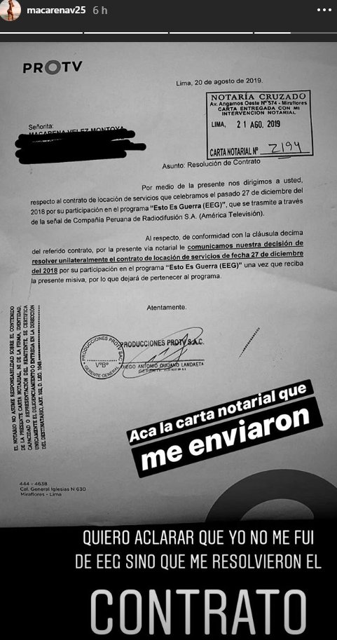Macarena señala que fue despedida tras hacer pública se denuncia. ¿Por qué? Foto: Captura/Instagram
