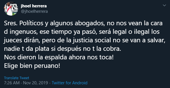 Jhoel Herrera la tiene más clara que José Ugaz. Foto: Captura/Twitter