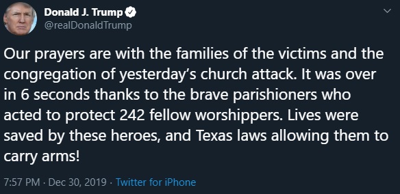 Trump asegurando que fueron las leyes de Texas las que evitaron la tragedia. Foto: Captura/Twitter