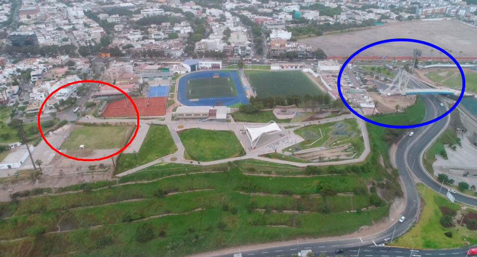 El círculo rojo es donde está la reja, el círculo azul es el puente. El espacio entre ambos es "el club". Foto (intervenida): El Comercio/Utero.pe