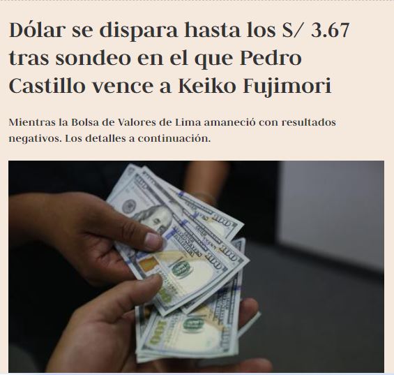 Palabras textuales del economista Bruno Seminario: Se apoyan de un evento en las dos últimas dos semanas para implicar a un candidato, cuando el dólar vine subiendo desde hace dos meses".